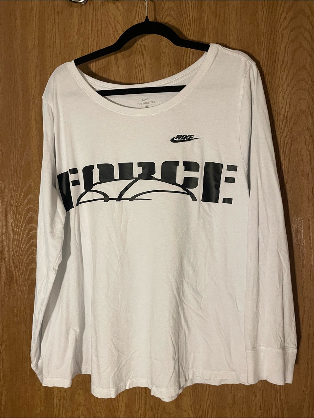 Nike White Long Sleeve Graphic Tee with Black “Force” Logo